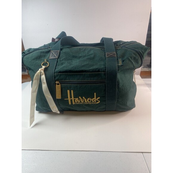 Harrods Knightsbridge Green Travel Duffel Bag Large Tote Weekender Carry-On - Picture 14 of 16